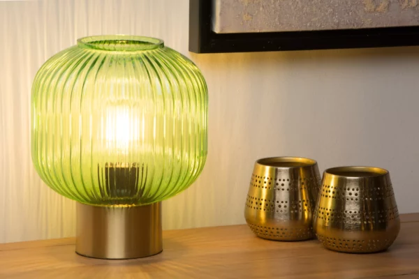lampe à poser verre strié vert pâle Finel