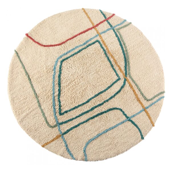 tapis avec des motifs de lignes oranges et vertes et rouges